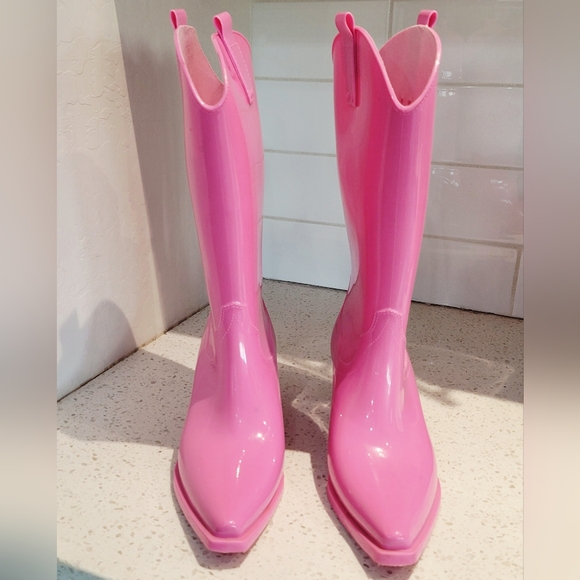 Pink Women's Western Style Cowboy Rain Boots | Size 9 - Picture 2 of 4